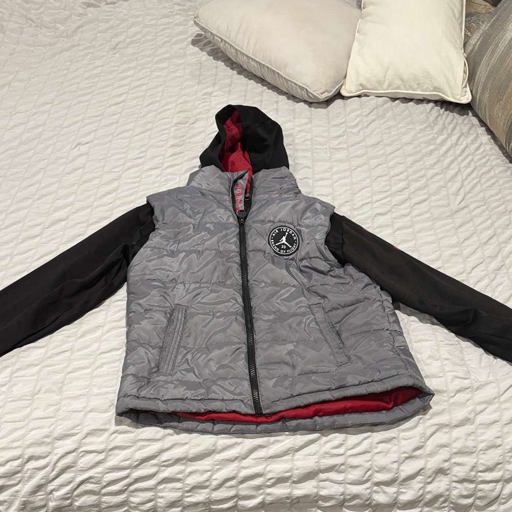 Jordan Kids Gray and Black Puffer Jacket